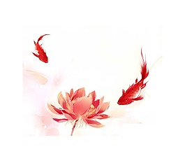 水墨紅色金魚蓮花國畫png元素