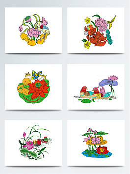 中國傳統工藝荷花刺繡PNG元素圖
