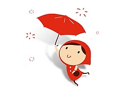 红色卡通女孩打伞png元素