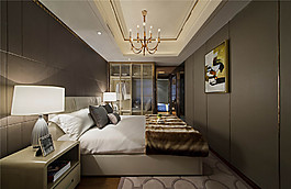 簡約臥室花紋灰色地板磚裝修效果圖