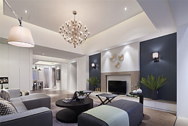简约客厅个性吊灯装修效果图