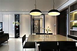 簡約餐廳長方形餐桌裝修效果圖