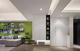 简约客厅沙发绿色背景装修效果图