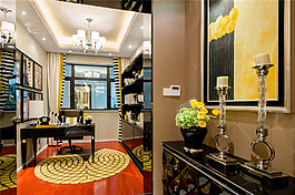 欧式餐厅圆形条纹地毯装修效果图