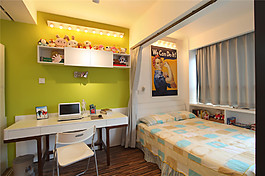 简约卧室灰色窗帘装修效果图