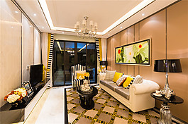 欧式客厅水晶吊灯装修效果图