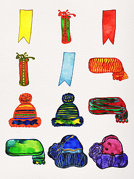 手繪彩色冬天服飾透明素材合集