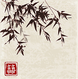 復(fù)古中國(guó)畫水墨竹子邀請(qǐng)函背景