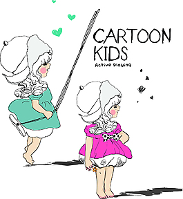 玩秋千的可愛小孩子插畫