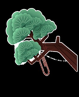 手繪傾斜的松樹透明素材圖