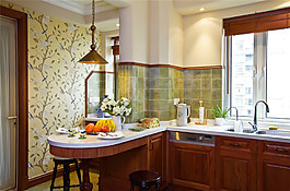 簡約開放式廚房個性吊燈裝修效果圖