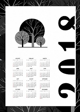 2018灰色樹木臺歷矢量素材下載