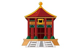 中式紅色宮殿插畫png元素