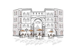 歐式卡通建筑街道休閑一角png元素