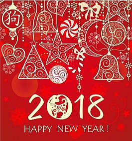 2018狗年幾何圖案紅色背景矢量素材下載