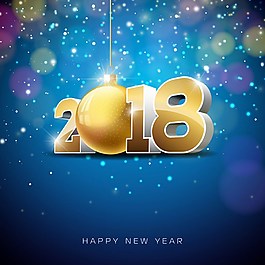 2018新年快樂藍(lán)色光暈背景矢量素材下載