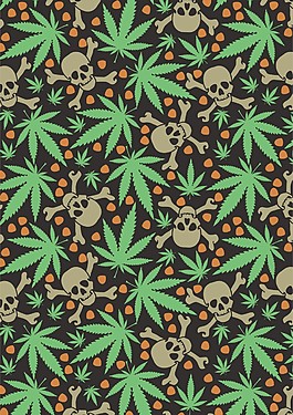 宗教文化骷髏頭植物花卉無縫背景