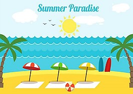海邊沙灘夏天度假ai矢量素材下載