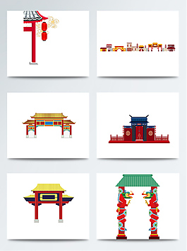 扁平古建筑素材
