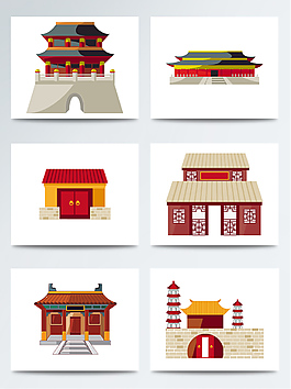 扁平化卡通古建筑