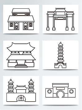 极简手绘卡通扁平建筑素材