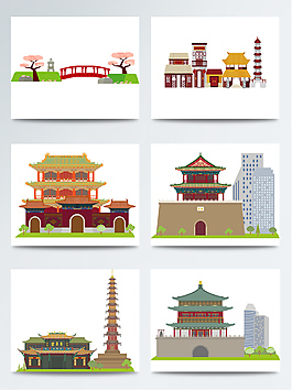 扁平化古建筑景點