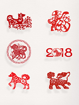 新年春節(jié)過(guò)大年紅色喜慶剪紙狗年裝飾圖案