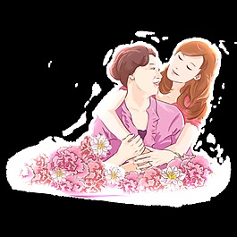 母親節(jié)快樂一對(duì)母女透明素材