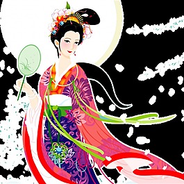 手繪典雅古典美女透明素材