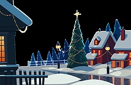 白雪皚皚的圣誕節(jié)城市透明素材