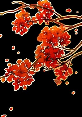 工筆畫梅花透明裝飾素材