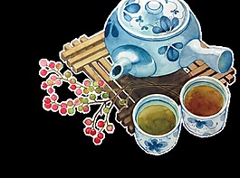 水彩畫茶具透明裝飾素材