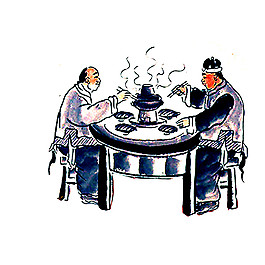 民國風(fēng)藍(lán)色手繪涮火鍋裝飾元素