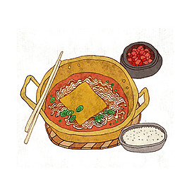 清新黃色泡面火鍋裝飾元素