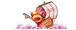 卡通男孩乘船破爛漫畫插畫png元素