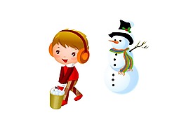 卡通雪人小男孩png元素