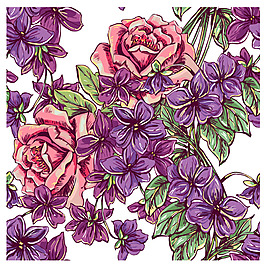 手繪紫色復(fù)古花朵插畫(huà)