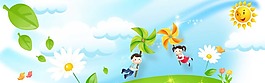 小孩春季放風箏游玩banner海報