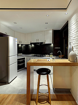 簡約開放式廚房木地板裝修效果圖
