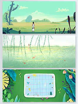 水彩綠植春天廣告背景psd