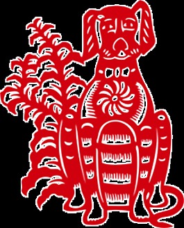 喜庆剪纸风狗年元素设计