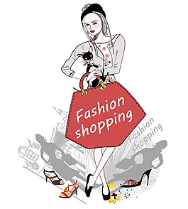 时尚购物的女生插画