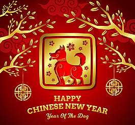 剪纸祥云金色新年海报