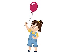 卡通女孩手拿紅色氣球插畫png元素