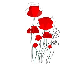 紅色涂色鉛筆畫花朵插畫png元素
