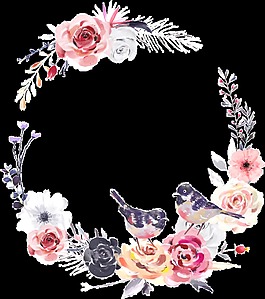 夢(mèng)幻水彩花鳥花環(huán)PNG透明素材