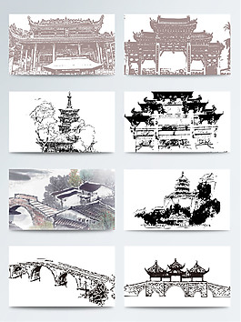 中國(guó)風(fēng)古代建筑裝飾素材PSD