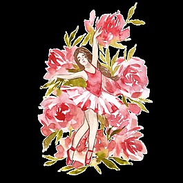 手繪水彩跳舞的女孩裝飾素材