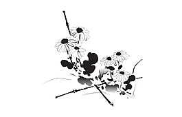 手繪水墨花朵元素