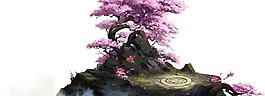 卡通粉色樹木山峰png元素